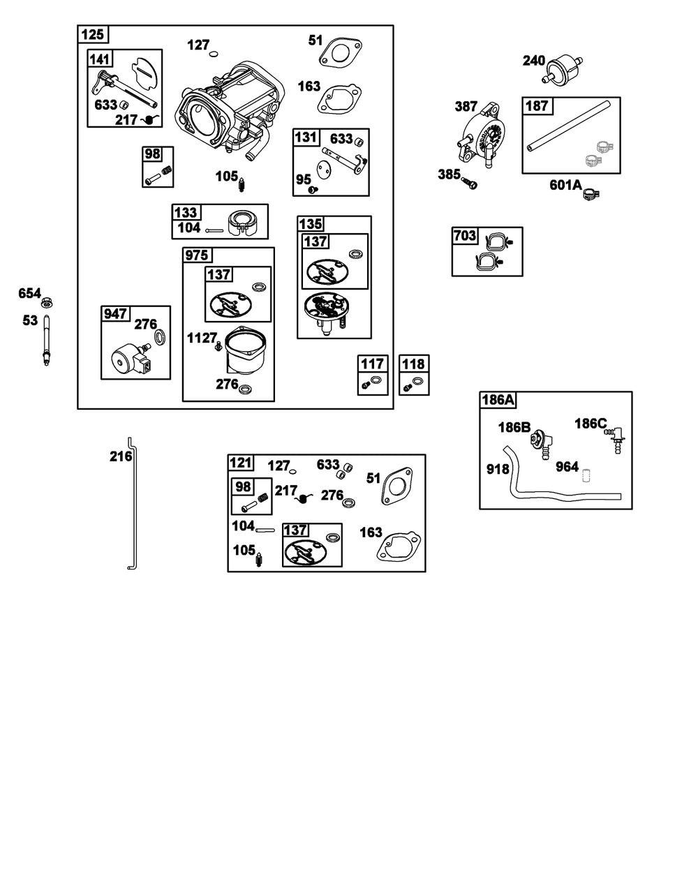 Carburetor And Fuel Supply Group Diagram and Parts List for 40N877-0072-B5  Briggs and Stratton Engine
